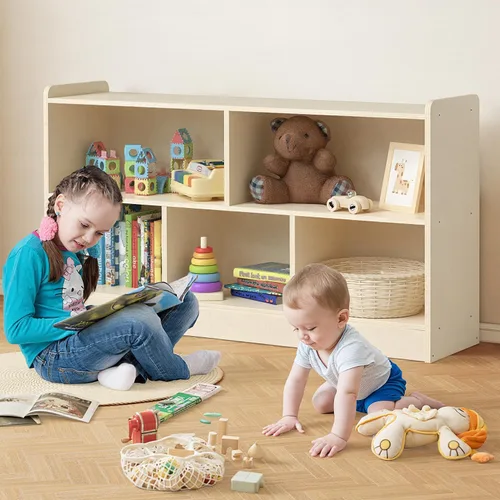 Vista 7 de Estante Montessori de madera, organizadores y almacenamiento de juguetes de 2 estantes, organizador de aula para niños, sala de juegos, guardería