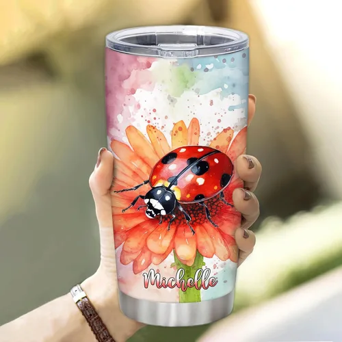 Vista 3 de Hyturtle Regalos personalizados para amantes de las mariquitas – Just A Girl Who Loves Ladybugs - Vaso de acero inoxidable personalizado de 20 onzas