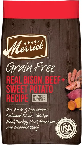 Vista 13 de Merrick - Alimento seco para perros, receta de bisonte real, carne de res y batata libre de granos, 4 libras, en bolsa