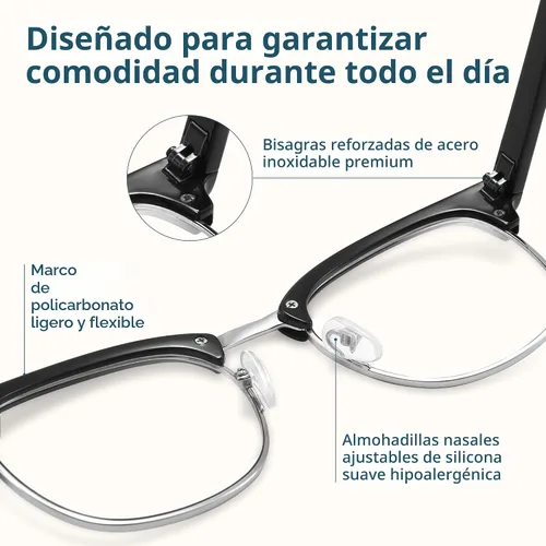 Vista 3 de racico Blue Light Glasses for Men Computer - Gaming Blocking Anti Eyestrain UV Clear Lens Vintage Half Frame Fake Eyeglasses