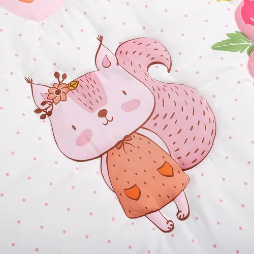 Vista 5 de Brandream Juego de ropa de cama para guardería para niñas, color rosa, diseño floral, edredón de 3 piezas, sábana bajera, falda de cuna, ardilla