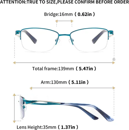 Vista 7 de LianSan Metal Zero Top - Gafas de lectura progresivas multienfoque para mujeres, con bloqueo de luz azul de medio borde, parte superior