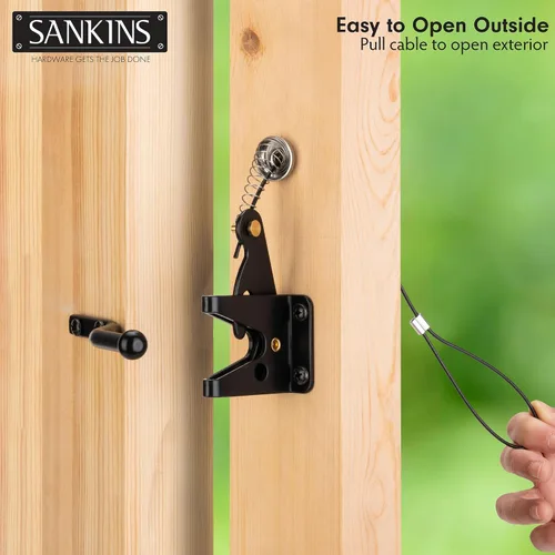 Vista 6 de Pestillo de puerta de bloqueo automático para valla de madera con tirador de cable de resorte, 1 unidad Automatic vinyl gate latch, post mount