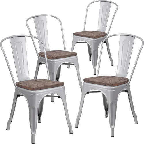 Vista 16 de Flash Furniture Perry - Silla apilable de metal con asiento de madera, 1 paquete, color negro