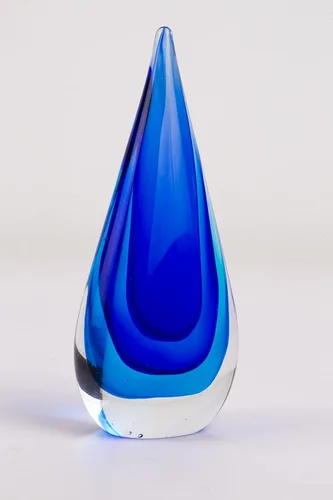 Vista 3 de Yao Yuan Escultura de vidrio soplado a mano estilo Murano Estatua y figura de cristal, decoración de lágrima azul