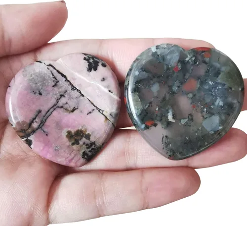 Vista 13 de 2 piedras de corazón preocupadas por la ansiedad, bolsillo en la palma del pulgar, meditación de energía positiva, cristal curativo de chakras, 7