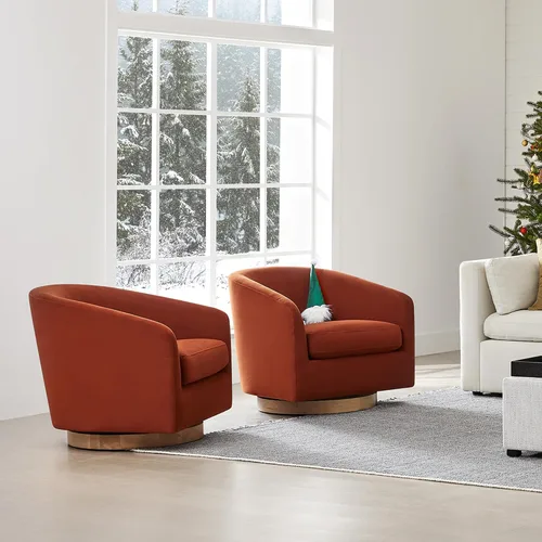 Vista 4 de CHITA Silla Giratoria de Acento, Silla Barrel Tapizada en Terciopelo con Certificación FSC para Sala de Estar, Completamente Ensamblada, Naranja