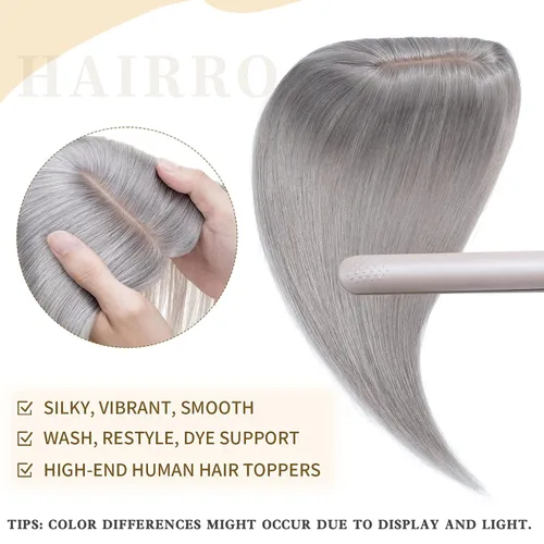 Vista 37 de Hairro Toppers de cabello humano 100% real para mujeres sin flequillo, postizos de cabello real con clip, base de seda transpirable para cubrir