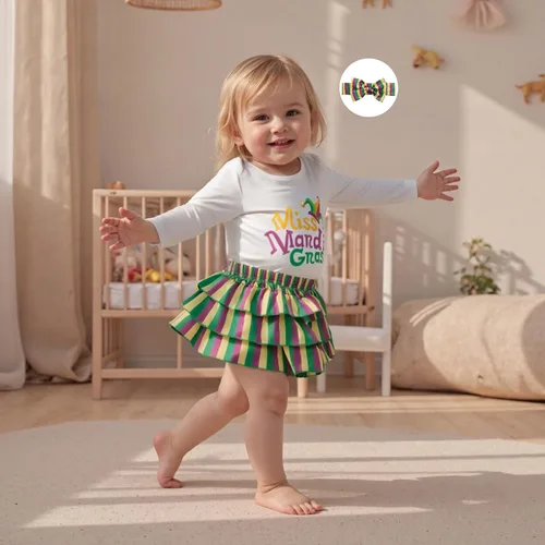 Vista 8 de Sasaerucure Conjunto de ropa de 2 piezas para bebé y niña pequeña con falda tutú a rayas
