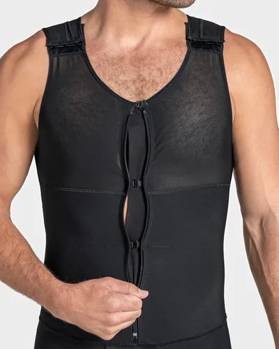 Vista 3 de Body completo de compresión con control de abdomen faja moldeadora postquirúrgica para hombre