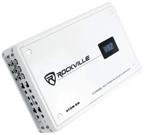 Vista 10 de Rockville Atom 8B 3500W Peak/880W RMS Amplificador marino de 8 canales, Bluetooth con emparejamiento automático, cruce ajustable, pantalla