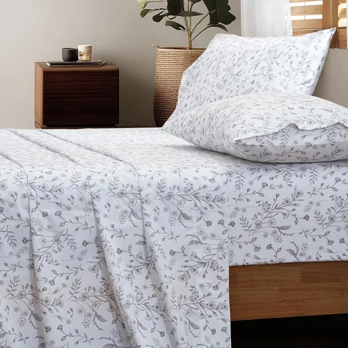 Vista 16 de HYPREST 100% Cotton Percale Sheets Queen, Blue Rose Floral Deep Pocket 16