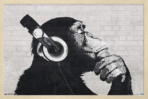 Vista 6 de Trends International Chimp with Headphones on Wall Wall Poster, 14.725" x 22.375", Barnwood Framed Version
