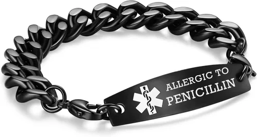 Vista 193 de Brazaletes de alerta médica ajustables de 7.5" a 9" para mujer/hombre, de acero inoxidable, intercambiables Cadena de bloque