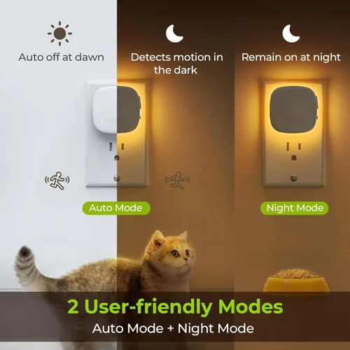 Vista 3 de AUVON - Luz nocturna LED enchufable con retroiluminación con sensor de movimiento y sensor de atardecer a amanecer, luz nocturna anaranjada