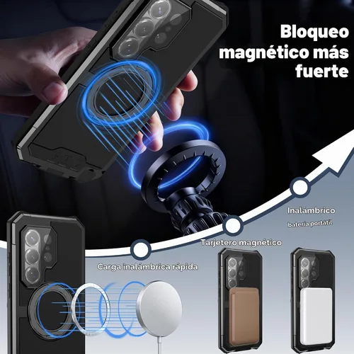 Vista 2 de Simicoo Samsung S26 Ultra - Funda militar resistente de metal resistente [compatible con MagSafe] con soporte de anillo magnético 360°, cubierta