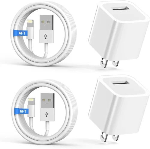 Vista 10 de Cargador de iPhone, [certificado MFi] Paquete de 2 cables Lightning de 6 pies de sincronización de datos con 2 cargadores de pared USB adaptador