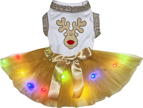 Vista 5 de Petitebella Vestido con rostro de reno para cachorros (Negro/Oro, X-Pequeño)