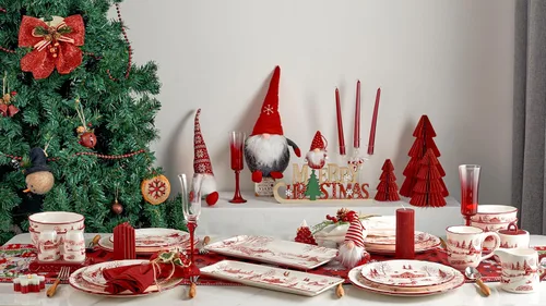Vista 7 de Bico Toile De Jouy Winter Wonderland - Juego de salero y pimentero con soporte para trineo, coctelera de cerámica pintada a mano con soporte