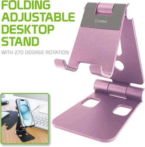 Vista 2 de Soporte para teléfono celular con soporte de montaje ajustable, soporte de escritorio de aluminio para teléfono celular, tabletas, iPads, soporte