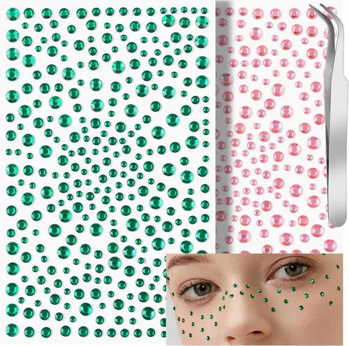 Vista 9 de Teenitor Gemas Rojas y Negras para la Cara Diamantes de Imitación Negros para la Cara Maquillaje Festival Joyas para la Cara Rojas Gemas Adhesivas