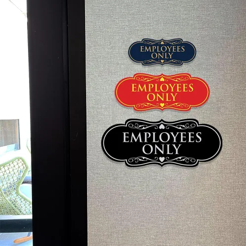Vista 5 de Designer EMPLOYEES ONLY Letrero Fácil instalación Señales de oficina o negocio Seguridad en el lugar de trabajo, negro, mediano (1 unidad)