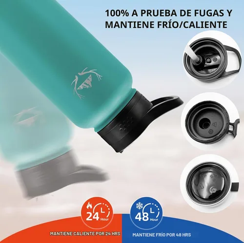 Vista 3 de NATURE PIONEOR Botella de agua aislada de 32 onzas con bolsa de transporte y 3 tapas Qine Verde
