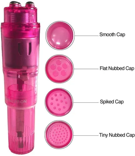Vista 2 de Pequeño mini masajeador vibratorio, herramienta portátil de mano para mujeres con 4 cabezales, bolígrafo de bolsillo para cara, cuello, cabeza