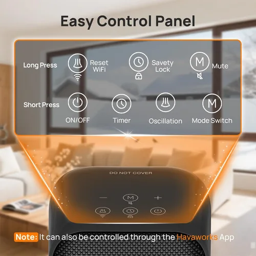 Vista 7 de FLANUR Calentadores de espacio para uso en interiores, calentador eléctrico portátil inteligente con termostato, WiFi y control de voz, temporizador