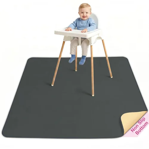 Vista 12 de Basumee Tapete de salpicaduras para silla de bebé, impermeable, tapete de juego para debajo de la silla alta, tapete para atrapar alimentos