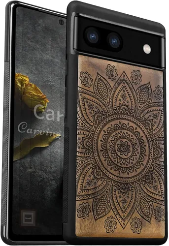 Vista 15 de Carveit Funda de madera para Pixel 6 Pro [madera real dura y TPU suave] a prueba de golpes, funda de madera única y elegante compatible con Google