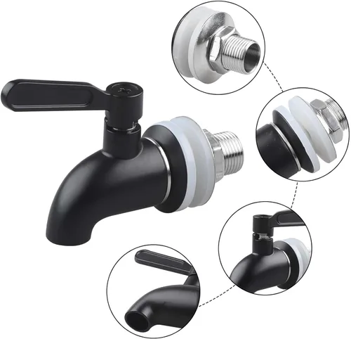 Vista 2 de Espita de acero inoxidable moderna negra dispensador de bebidas Spigot Food Grade Metal Spot para dispensador de bebidas por MUGLIO