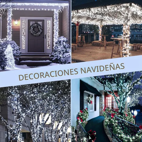 Vista 2 de Kwaiffeo - luces de Navidad blancas, 100 pies de longitud, 300 luces LED, impermeables, enchufables, para interiores y exteriores, 8 modos de luz