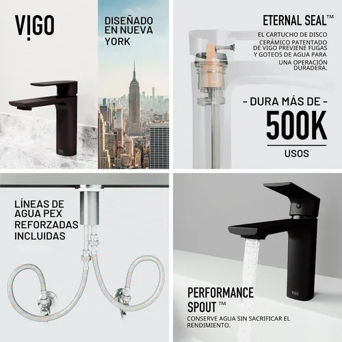 Vista 7 de VIGO Davidson - Grifo de lavabo de baño de un solo mango, 6 pulgadas, negro mate, diseño moderno, latón macizo, válvula de disco WaterSense