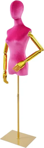 Vista 9 de Vestido de maniquí femenino con forma de torso, cuerpo de maniquí de costura ajustable de 63 a 81 pulgadas con soporte de metal y cabeza
