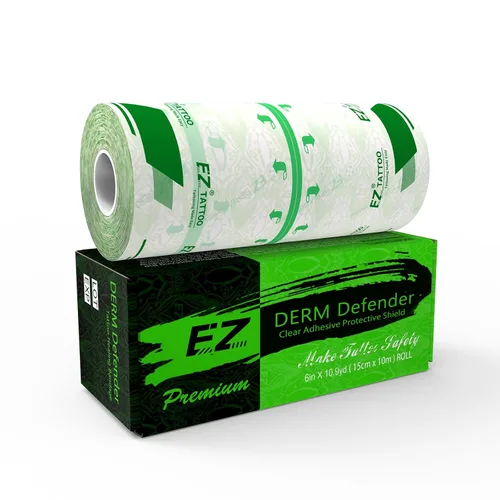 Vista 8 de EZ Derm Defender Roll, vendaje impermeable para cuidado posterior del tatuaje, 4 pulgadas x 10.9 yardas, película transparente para vendaje