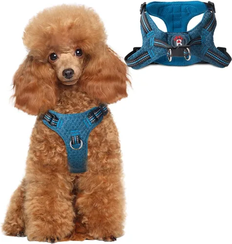 Vista 16 de Arnés para perro, arnés reflectante ajustable sin tirones, transpirable suave para perros pequeños y medianos, gatos, negro, XXS