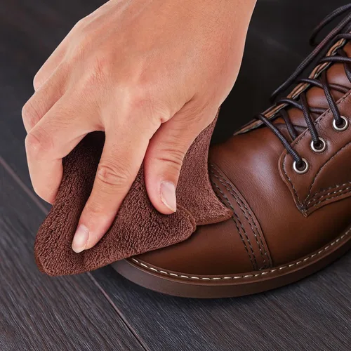 Vista 6 de 10 piezas de kit de paños para pulir zapatos con aplicadores para brillo, paños de limpieza para zapatos de cuero y botas, paños de microfibra