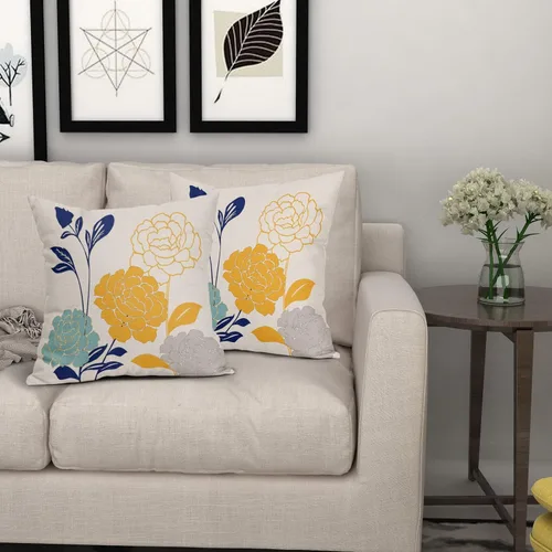 Vista 7 de Fundas de Almohadas para Exteriores con Flores 16x16 Juego de 2, Fundas de Almohadas Decorativas Verde Azulado Gris Mostaza Amarillo Floral, Fundas