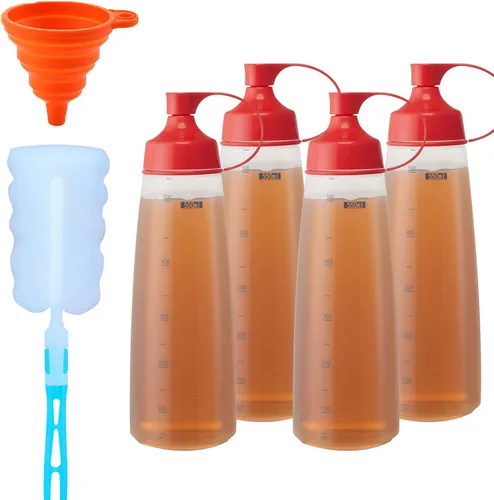 Vista 9 de Botellas exprimibles de condimentos para salsas, panqueques de plástico – boca ancha para cocina, ketchup mostaza, botella vacía para glaseado