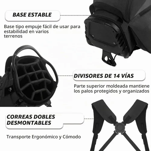 Vista 2 de Bolsa de golf de 14 vías, bolsas de golf ligeras con soporte para hombres y mujeres Negro