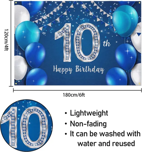 Vista 2 de HAMIGAR Fondo de pancarta de feliz cumpleaños número 10 de 6 x 4 pies, decoraciones de cumpleaños de 10 años, suministros de fiesta para niñas