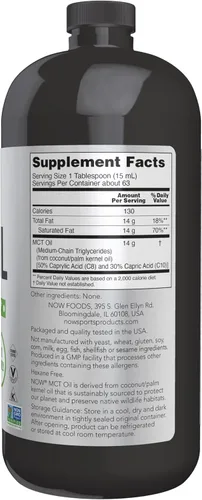 Vista 2 de NOW Sports, Aceite MCT 0.49 oz, control de peso*, líquido, 32 onzas líquidas