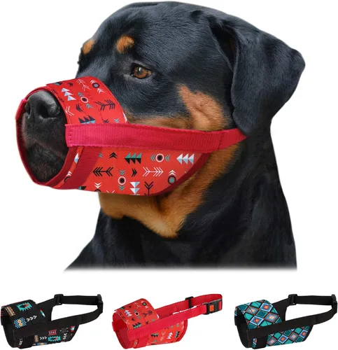 Vista 13 de CollarDirect - Bozal de nailon para perro, antiladridos, transpirable (patrón 2, S) Bozal de nailon ajustable, suave y transpirable, evita