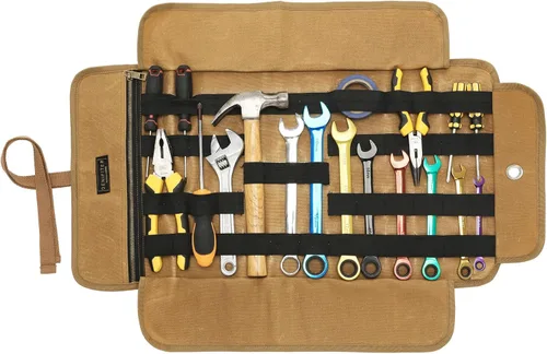 Vista 8 de Bolsa enrollable para herramientas, bolsa de herramientas de lona encerada de 16 onzas, bolsa de herramientas multiusos con banda elástica, 1 bolsa
