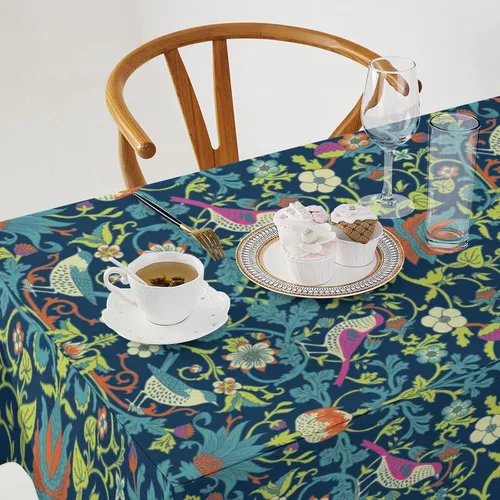 Vista 266 de Mantel Floral Retro de Pájaros, Diseño Original Bohemio William Morris Estampado Cubierta de Mesa para Hogar Picnic Fiesta Comedor Cocina William