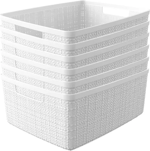 Vista 10 de Curver Juego de 6 cestas decorativas de plástico de yute mediano de 12 litros, para organización y almacenamiento, contenedores perfectos para Negro