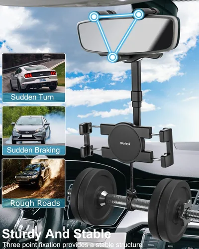 Vista 7 de Soporte para tableta de espejo retrovisor para automóvil, soporte para tableta de automóvil, clip universal giratorio de 360°, para iPad Pro Air