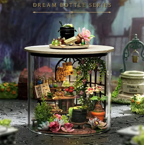 Vista 9 de Flever - Kit de casa de muñeca en miniatura para bricolaje, habitación creativa serie Botella de los Sueños, con muebles, para regalo romántico