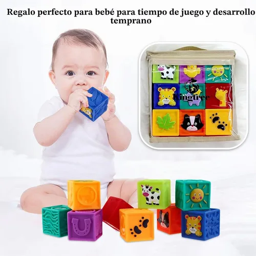 Vista 8 de Kingtree Bloques para bebés, 9 piezas de bloques de construcción suaves para bebés de más de 6 meses, juego de bloques educativos de dentición